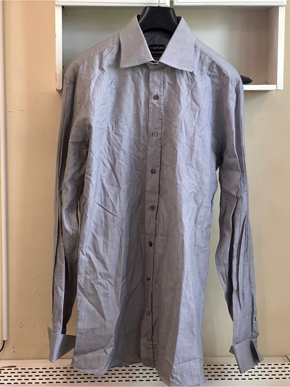 Tom Ford Made to Measure Micro-Check Gray French Cuffs Men’s Dress Size 18/46